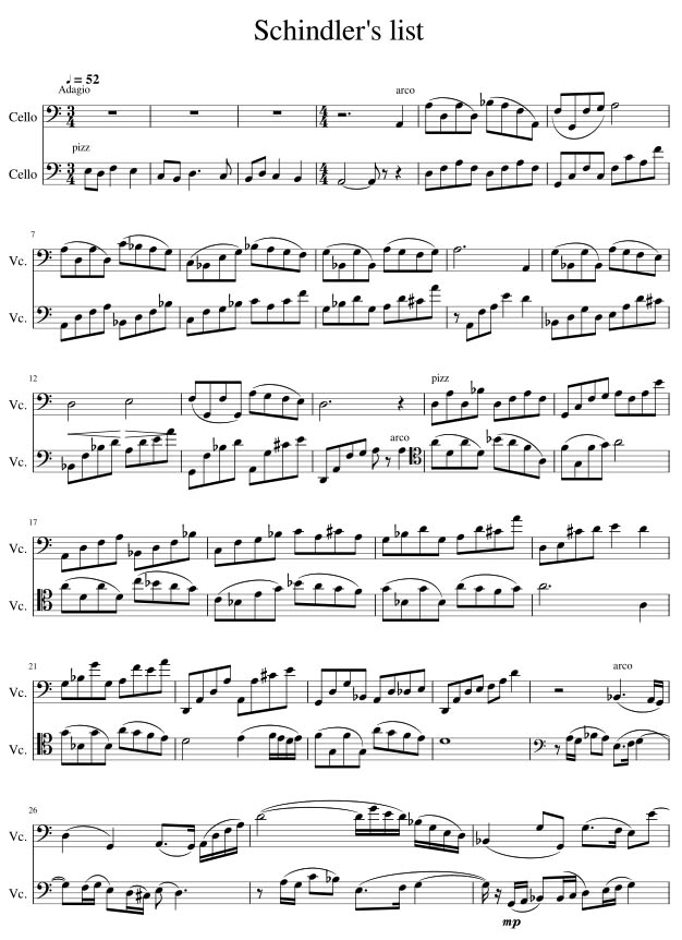 《辛德勒名单》双大提琴总谱