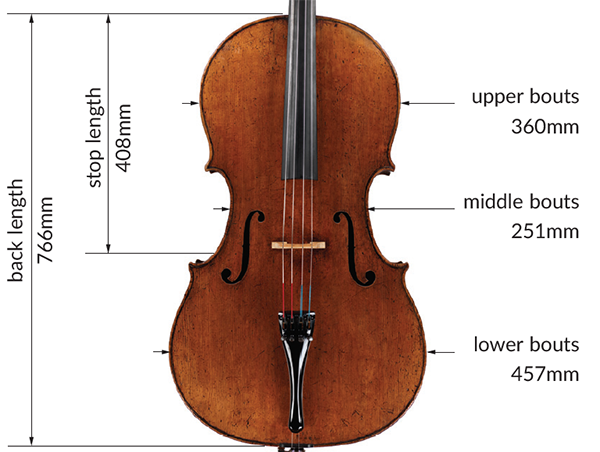 Michele Platner 的 1720 大提琴尺寸图